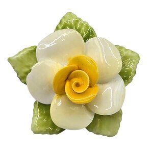 VTG Coalport Brooch Bone‎ China White Yellow Dainty Floral Rose Pansy Flower Pin